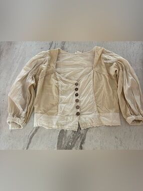 Anthropologie Cream Puff-Sleeve Button Front Blouse